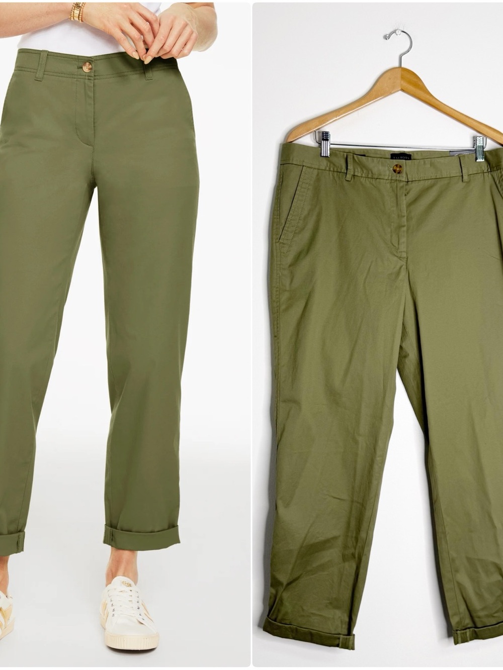 Talbots Relaxed Chino Pants Size 14 Green Ankle Cotton Stretch NWT